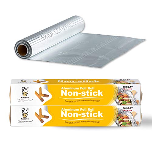 Katbite 2Pack 98 Sq Ft Non Stick Aluminum Foil Roll, 12 Inch Embossed  Grilling Nonstick Foil Wrap for Cooking, Roasting, BBQ, Baking, Catering  with