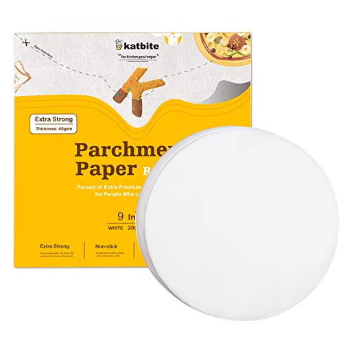 Katbite Parchment Rounds 200Pcs, 9 Inch, 4"6"7"8"10"12" Parchment Paper Rounds Available, Uses for Cake Baking, Air Fryer Liners