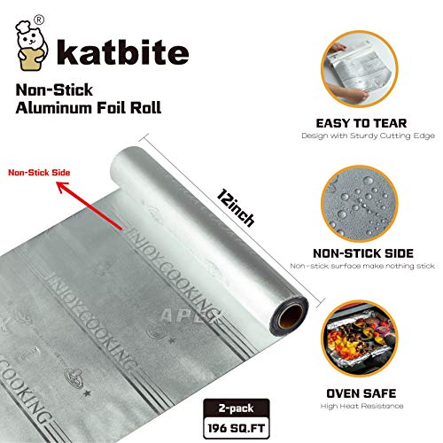 Katbite Non Stick Aluminum Foil Roll, 12 Inch 158 Sq.Ft Grilling Foil Wrap  for Cooking, Roasting, BBQ, Baking, Catering with One-Side Non-Stick  Coating Aluminum 12 Inch 158 Sq.Ft
